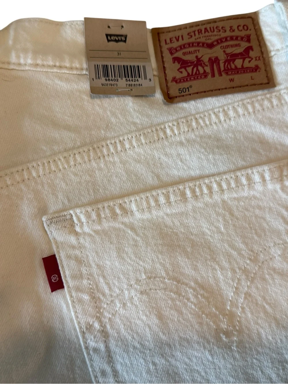 Levis 501 Shorts Womens 31 White Original Fit High Rise Button Fly Denim NEW.